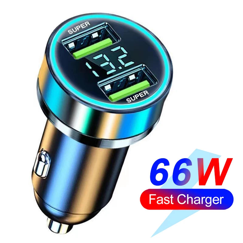 250W PD Car Charger QC3.0 Fast Charge One to Six Car Cigarette Lighter Plug 5 Port Car Charger Flash Charge with Digital Display